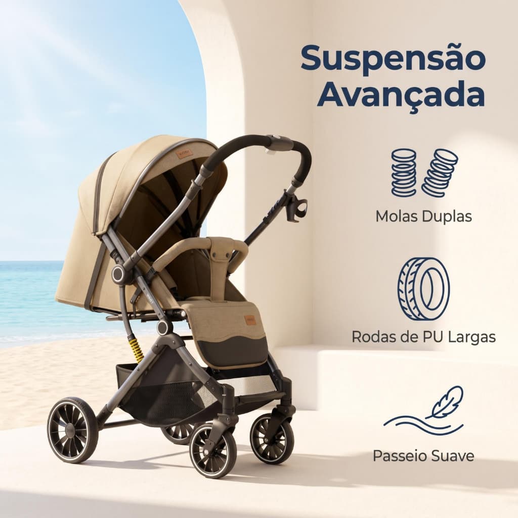 Carrinho de Bebê Reversível com Moisés Dobrável, até 15kg, Ajustável e Confortável para Passeios-P30