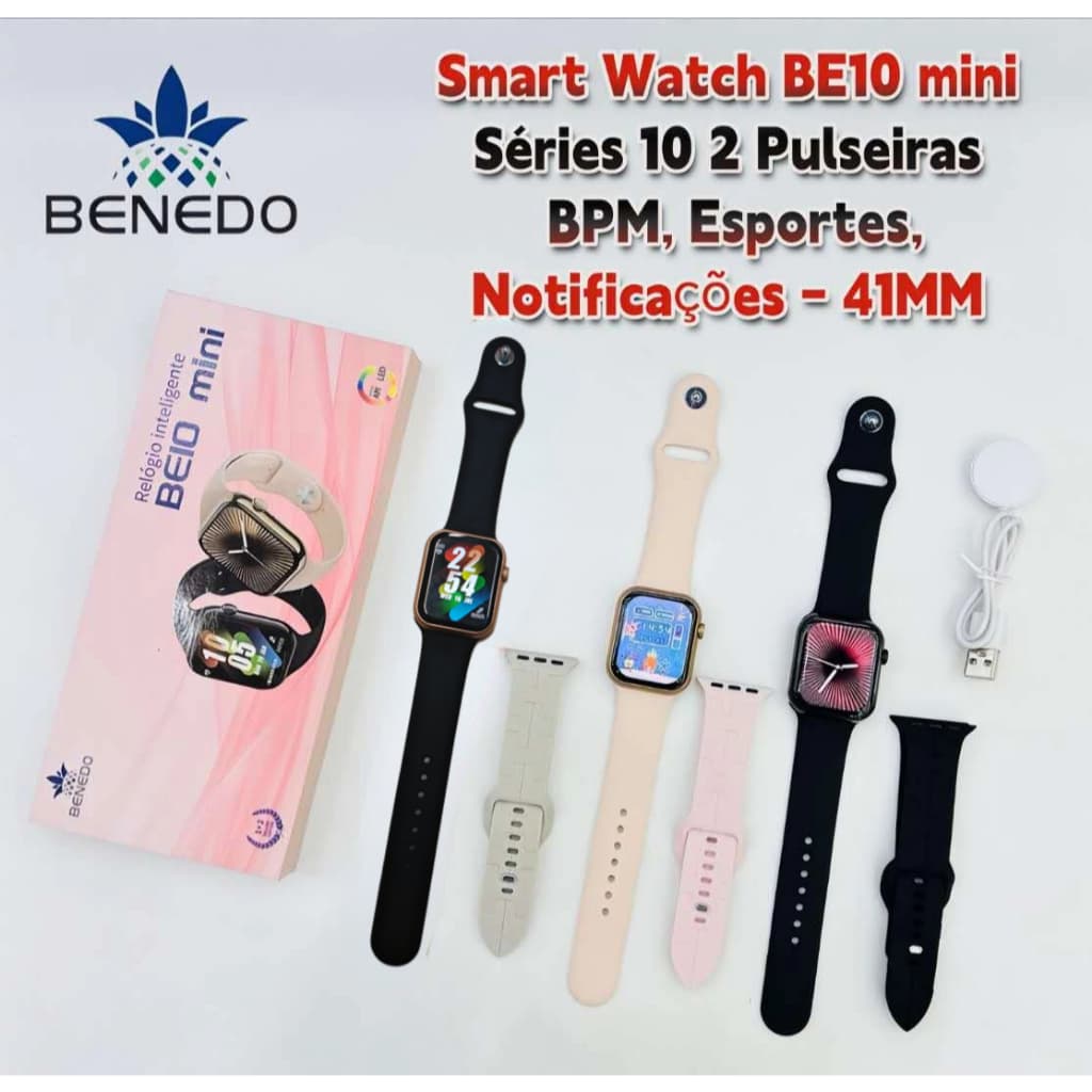 Smart Watch Relogio  BE10 MINI  inteligente 38mm series 10 2025 2 Pulseiras BPM  Esportes