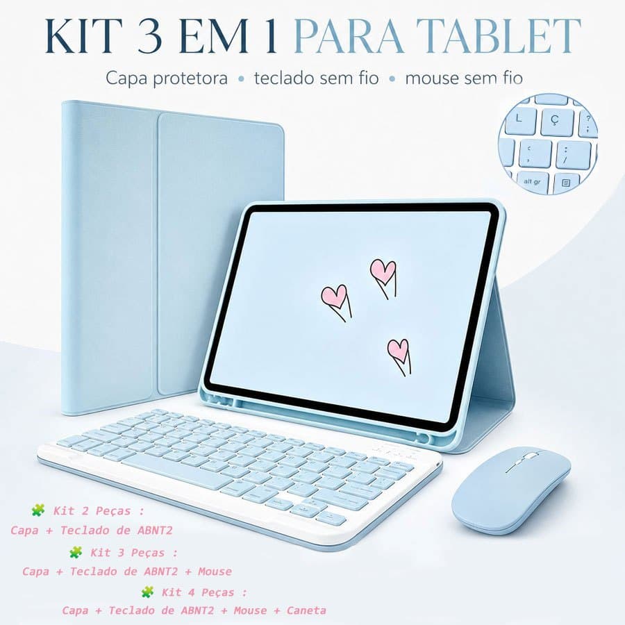 Capa Para Samsung S10 Lite/S10FE / S6 Lite / A11+/A9+ / iPad 11(A16) / Redmi Pad 2 11" Com Abnt2 Teclado C/ Ç E Mouse
