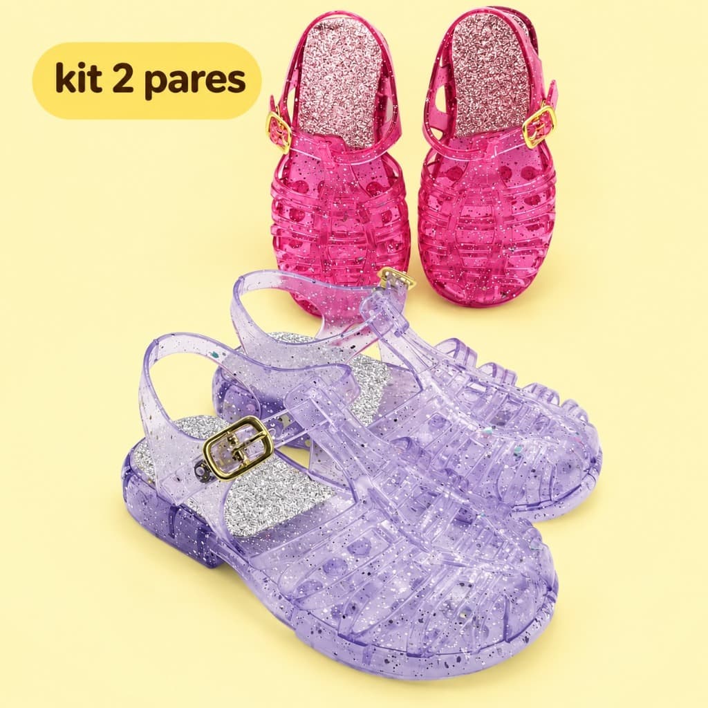 Kit 02 Pares Sandalia Infantil Papete Melissinha Menina Bebê Baby Glitter Macia Confortável Sandália