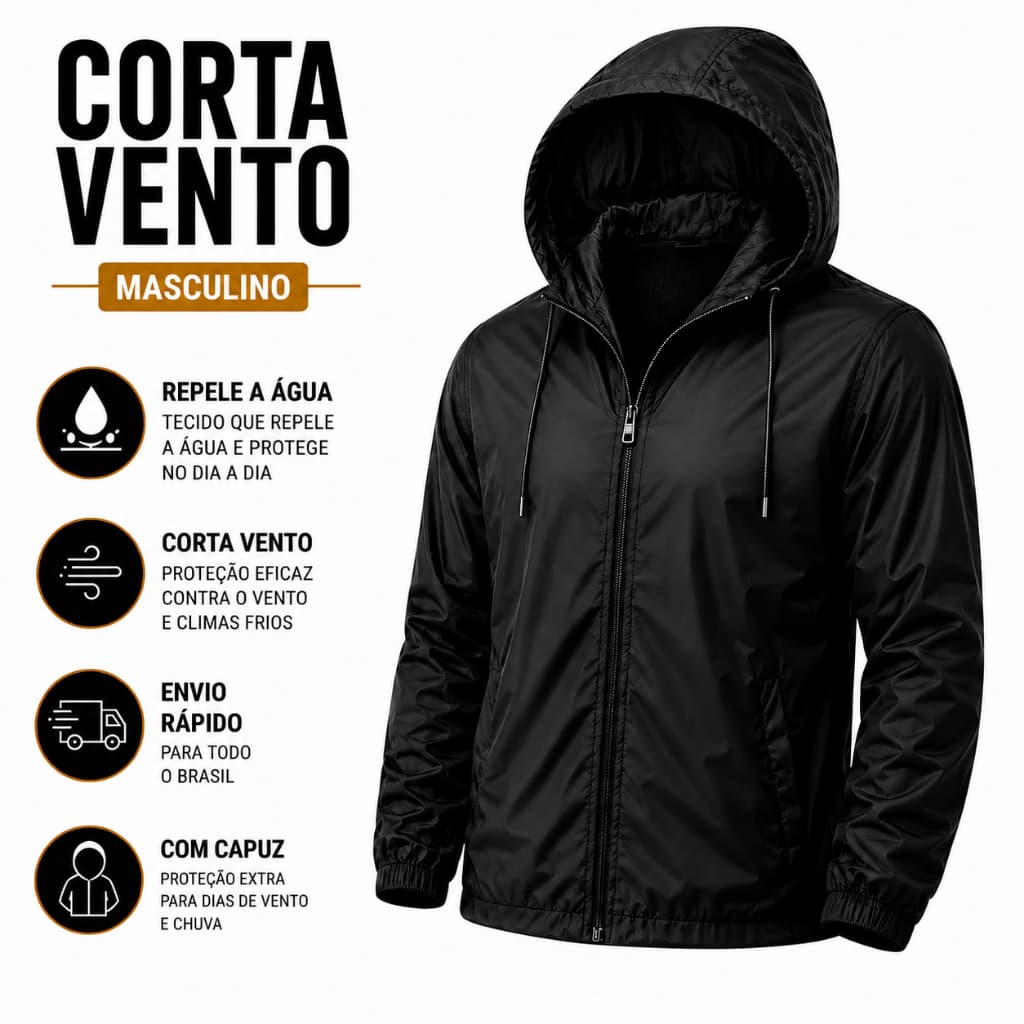 Jaqueta Corta Vento Masculino Impermeável Forrado no Capuz Tecido Leve P ao G4 Plus Size