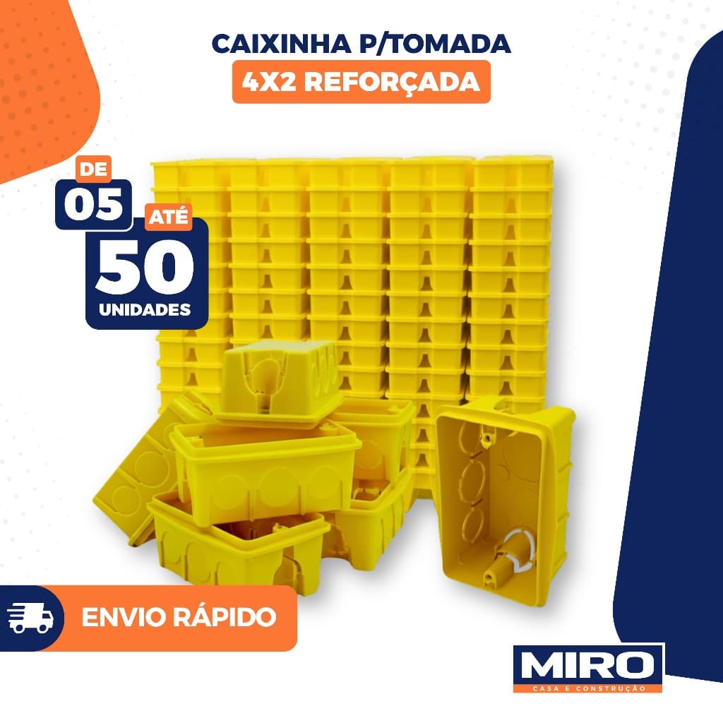 Caixa 4x2 Amarela Reforçada Embutir Tomada Interruptor PVC Caixinha Luz Elétrica 5 10 15 25 50 peças