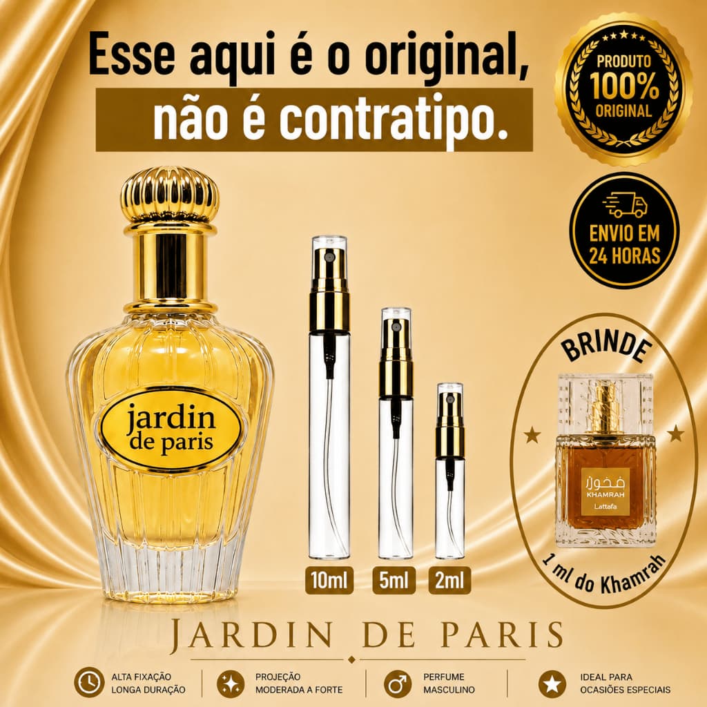Jardin de Paris Perfume Árabe Feminino - 100% ORIGINAL - Importado - Alta Fixação - Alta Projeção - Floral Branco / Flor