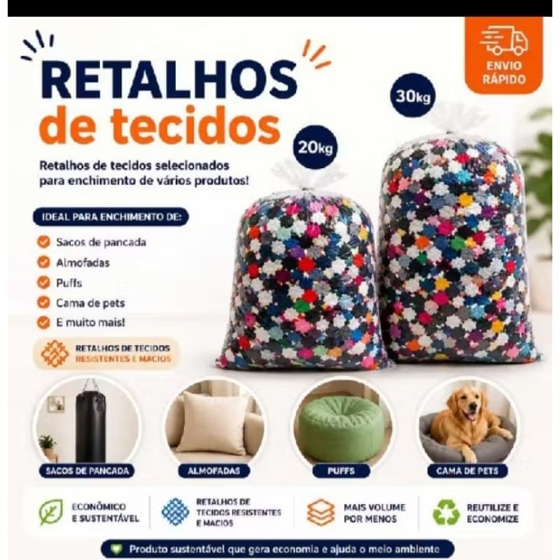 Kit Retalhos de Tecidos Variados 1kg a 30kg Artesanato Costura Patchwork