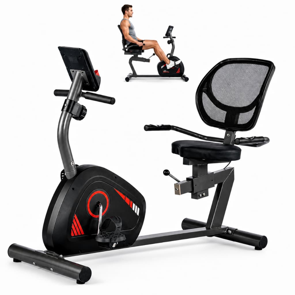 Bicicleta Ergométrica Horizontal Magnética, Roda de Inércia 5kg Bidirecional, Monitor Digital, 8 Níveis de Resistência