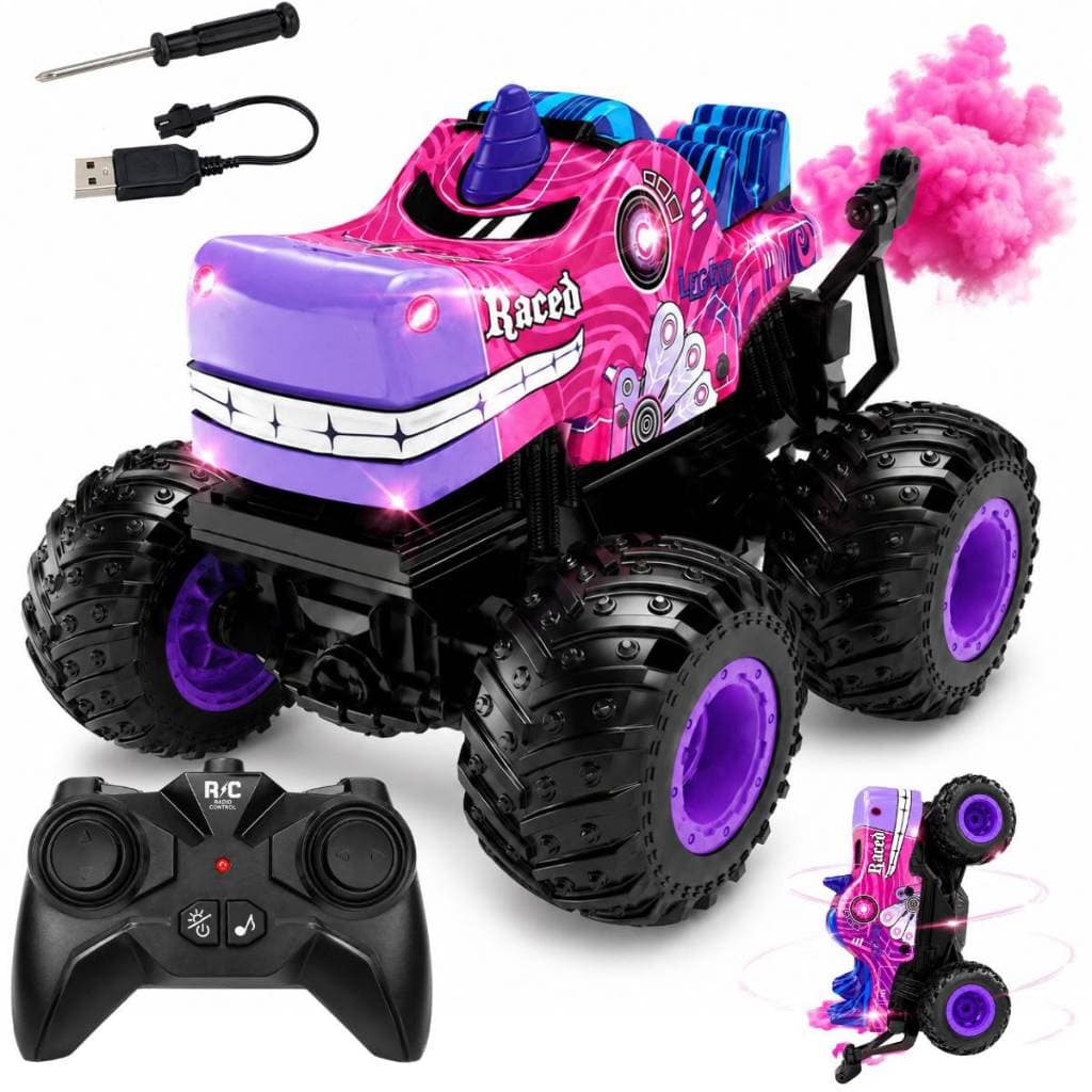 Carrinho Controle Remoto Infantil Monster Truck 360° com Luz Som e Fumaça