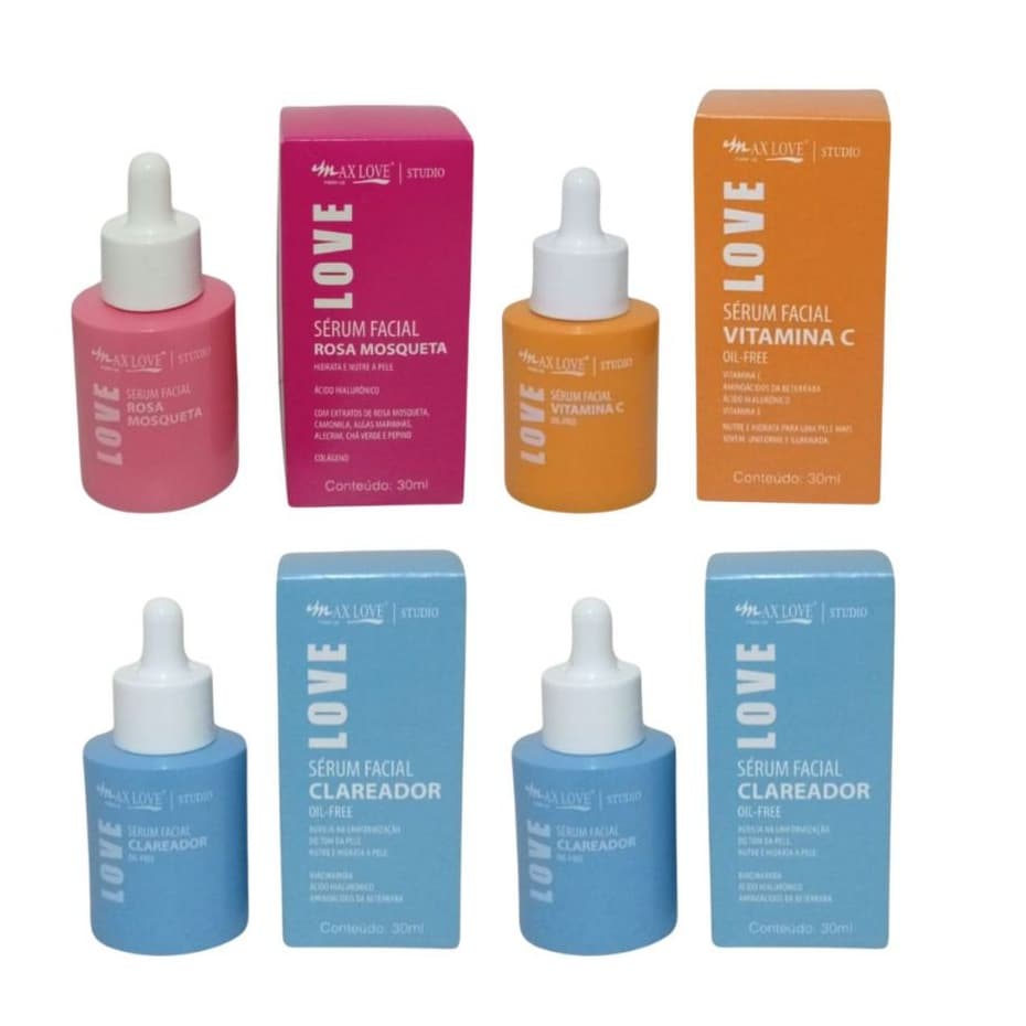 Kit 2 Sérum Clareador 1 Vitamina C e 1 Rosa mosqueta Max Love