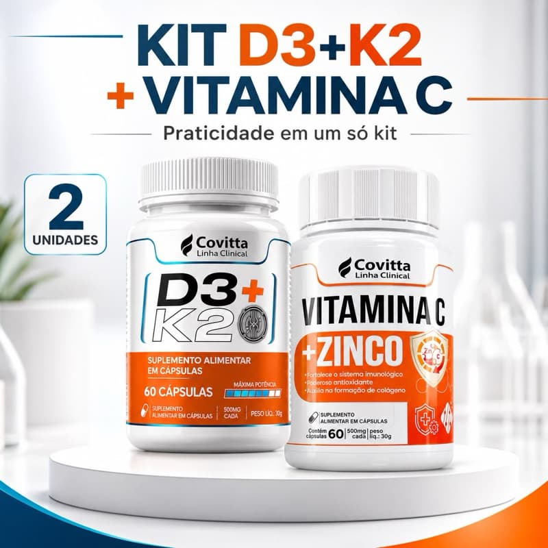Kit Vitamina D3 K2 + Vitamina C e Zinco Leve 2 Suplemento Alimentar Covitta