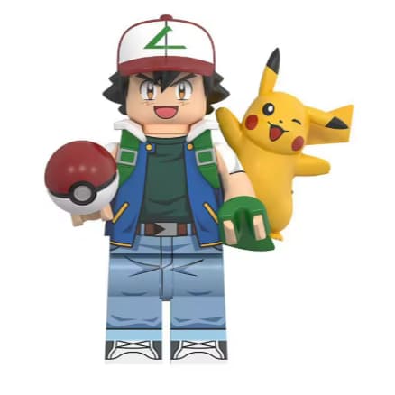 🚀 Pokémon ASH Ketchum com Pikachu - Equipe Rocket – Jessie, James e Meowth | LEGO / Blocos de Montar Colecionáveis 4-6cm
