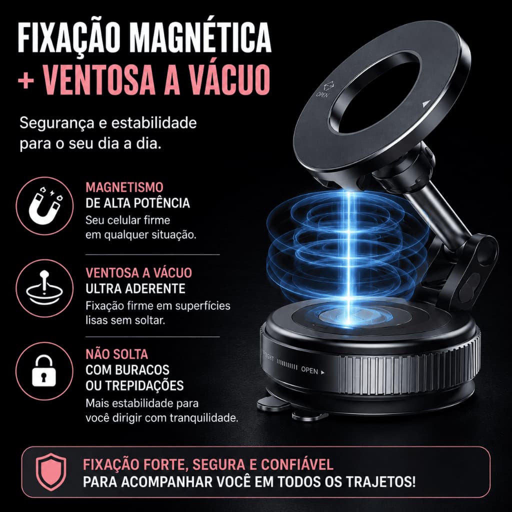 Suporte Magnético Celular Carro Ventosa A Vácuo 360° Dobrável Universal Painel GPS Premium