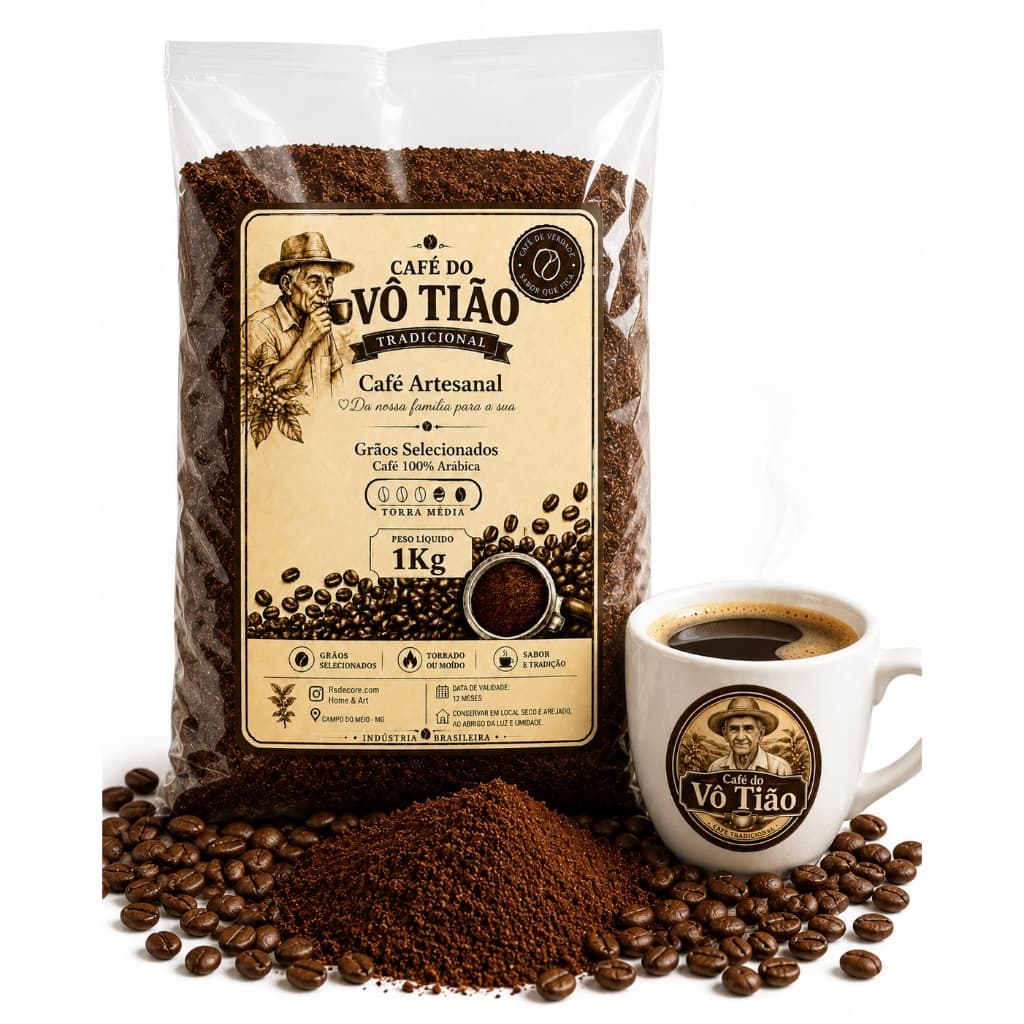 Café Artesanal Tradicional Cru em Grãos | Torra Média | Moído 100% Arábica 500g |1Kg - Café do Vô Tião