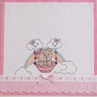 ❤️ Fralda de Boca Artesanal Pintada à Mão - Ursinha no Balão/ Enxoval De Recém Nascido 34x34 cm ❤️