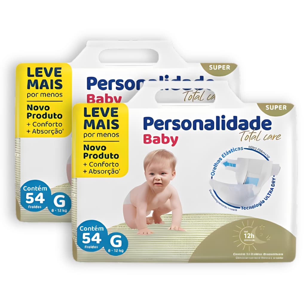 Kit 2 Fralda Personalidade Baby Total Care G Total 108 Unidade