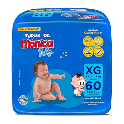 Fralda Descartável Turma da Mônica - GIGA - Tamanho XG  - 60 Unidades - Qu4troSec 12h