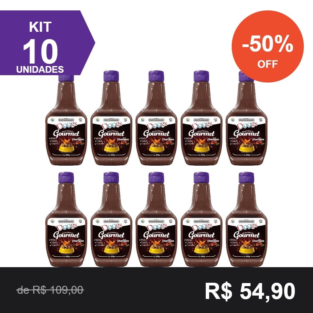 Kit 10 Molhos Para Ração de Cachorro 250g Cremoso Sabores Sortidos Petisco Líquido Cães Atacado Doogs Gourmet
