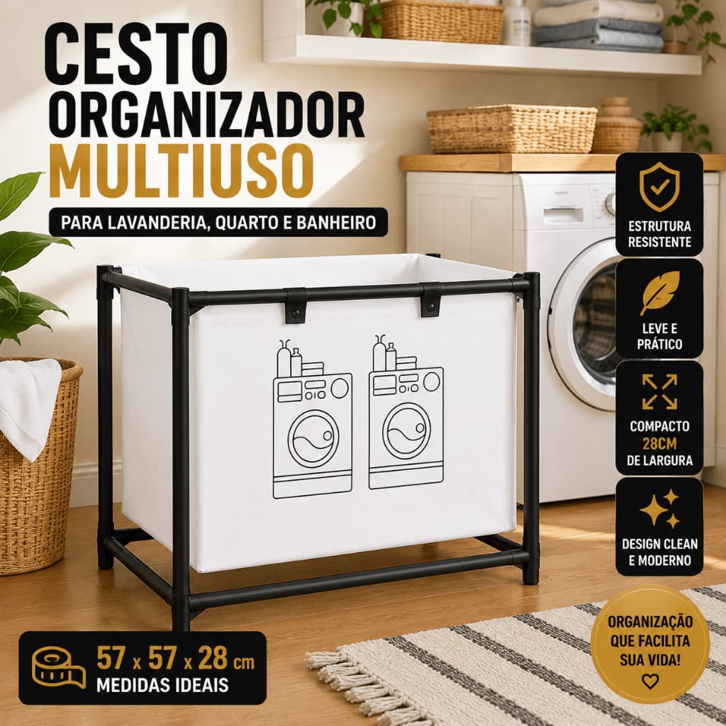 Cesto de Roupa  Organizador Brinquedo  Multiuso Dobrável Grande Resistente Banheiro Quarto Lavanderia