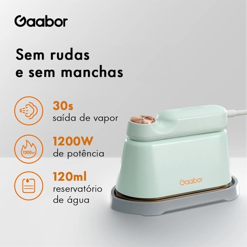 Gaabor Ferro a Vapor Portátil 1200W Aço Inox Alta Temp Chapa Antiaderente Passar Roupa Seco HM-M01A ﻿-1