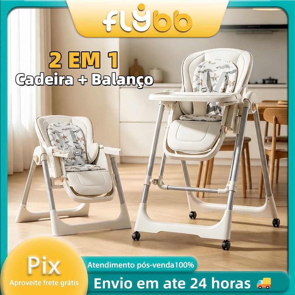 Cadeira de Alimentação Bebê 2 em 1 Balanço Dobrável Ajustável para Refeição e Descanso