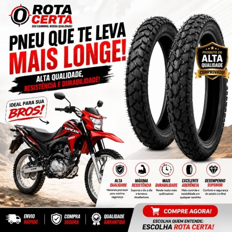 Pneu Moto.: 110/90-17 Traseiro Moto Bros/  NX Bros 125/150, XTZ 150 Crosser e similares