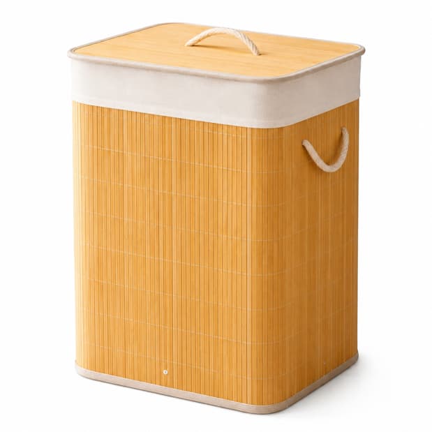 Cesto De Roupa Bambu com Tampa e Alças 72 Litros Organizador Banheiro e Lavanderia