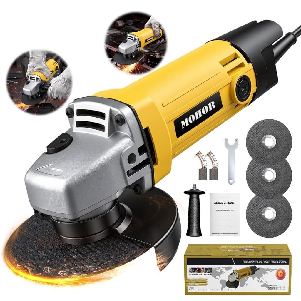 Esmerilhadeira Angular 1100W 110V 125mm 11000RPM Profissional com 3 Discos de Corte para Metal, Desbaste e Polim