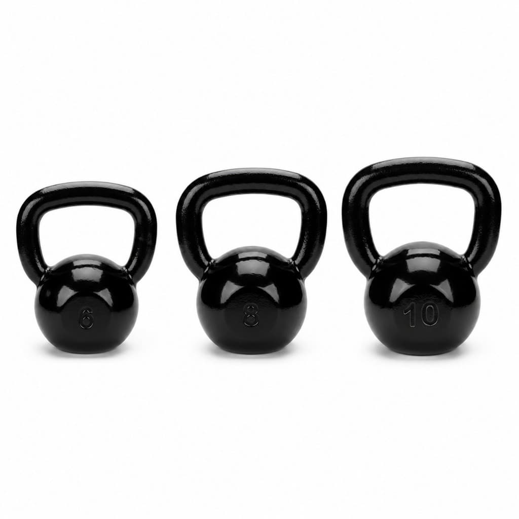 Kit de Kettlebell Emborrachado com 3 Pesos para Treino Funcional 6kg + 8kg + 10kg Musculação Henvifer Musculação