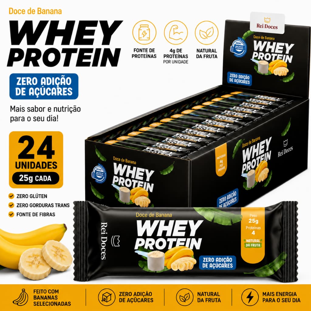 Doce Bananinha C/ Whey Protein Zero Açucar Adicionado 24x25g Saudável Fit