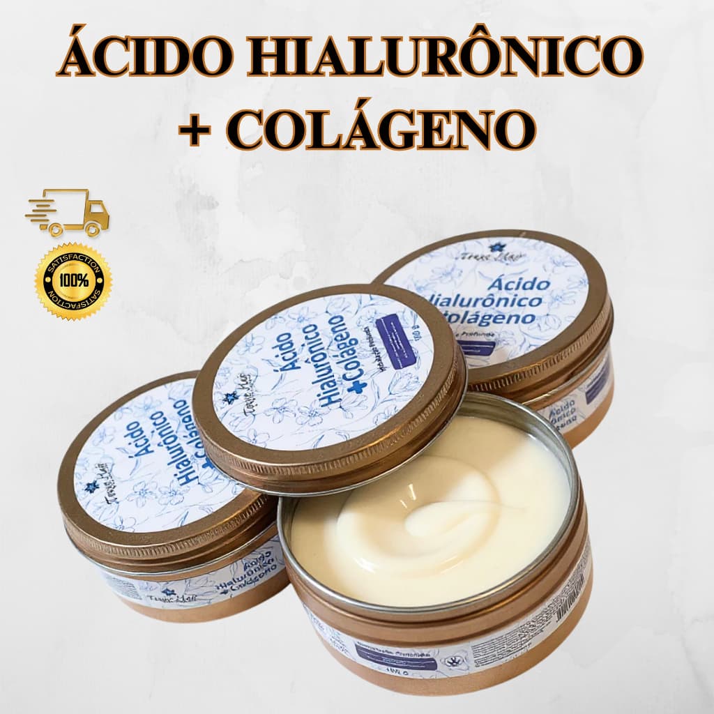 Creme Ácido Hialurônico + Colágeno100g Firmeza Hidratação Anti Idade Para Rugas e Linhas de Expressão