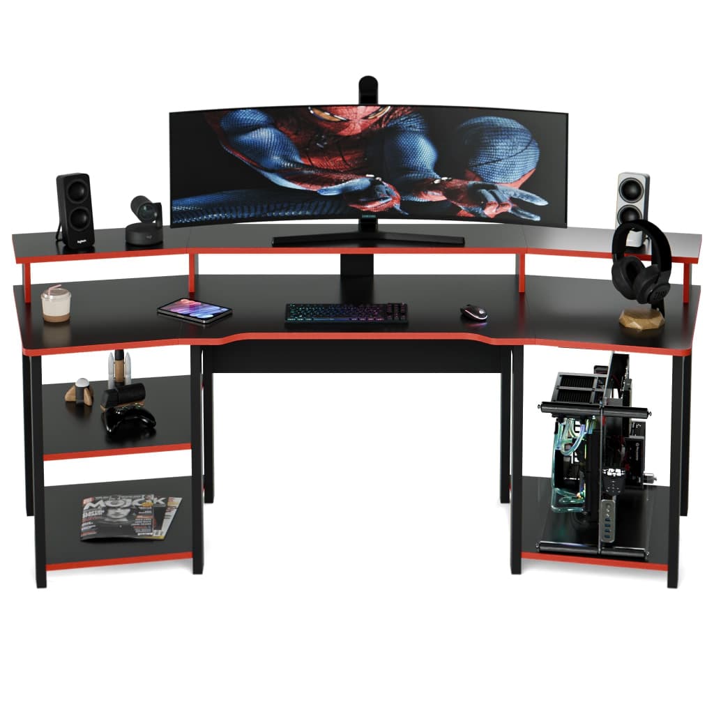 Mesa Gamer Escrivaninha Oslo Para Setup Gamer Com Prateleiras e Suporte para Monitor Desiner Moderno