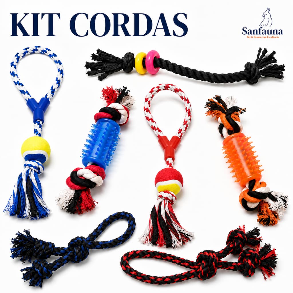 Kit Brinquedo para Cachorro Corda Mordedor Pet Interativo Pequeno Médio Grande Porte Resistente