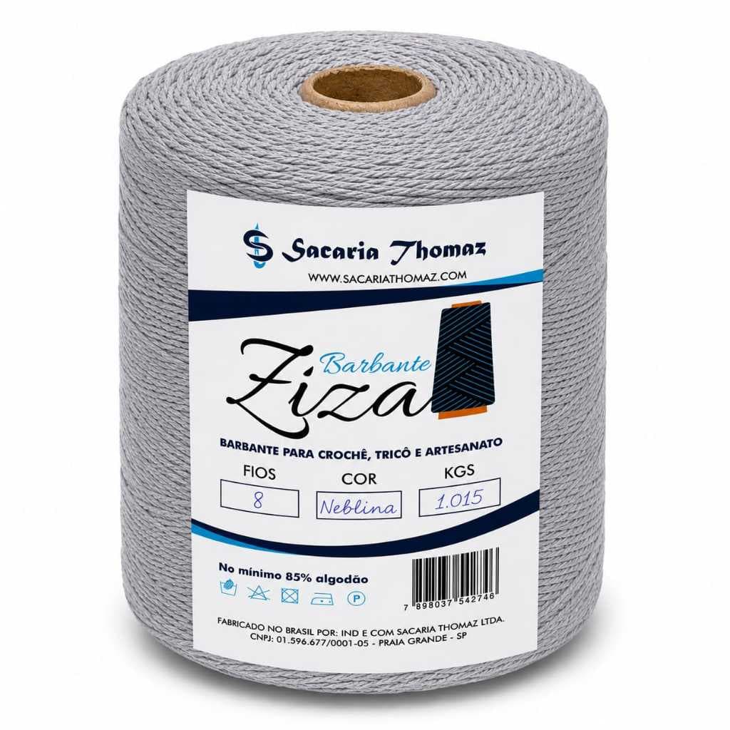 Barbante Fio 8 Ziza 1kg – Sacaria Thomaz para Crochê e Tapetes Cinza/Neblina