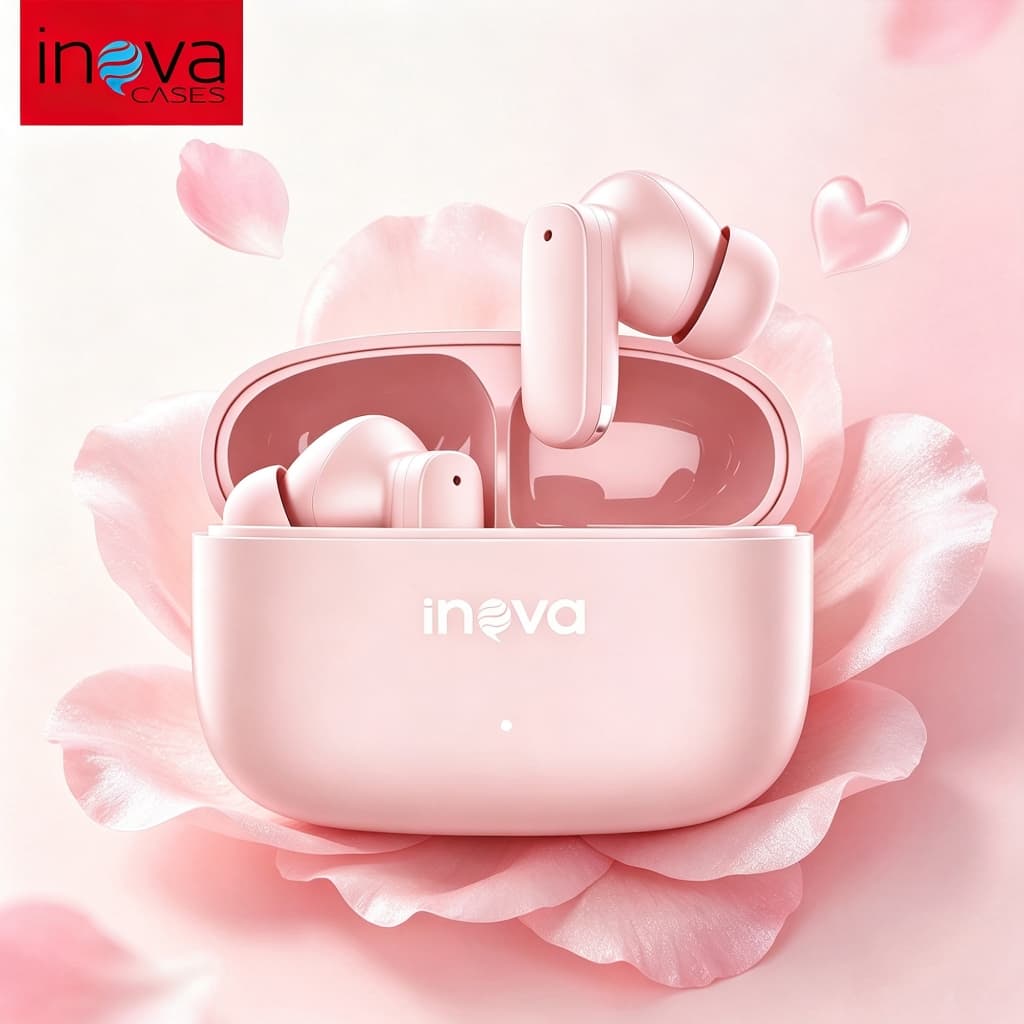 Inova Fones De Ouvido Sem Fio Rosa Genuínos Bluetooth 5.4 , Estéreo Verdadeiro Com Microfone Embutido E Controles Toque