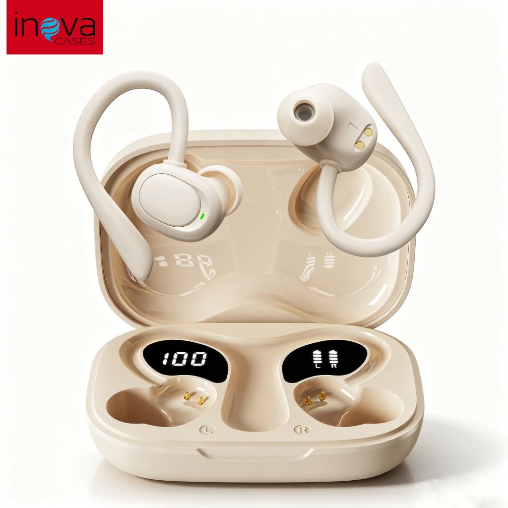 Inova Fone Sem Fio Gancho Orelha Aberta | Display de Bateria Corrida e Academia IPX5 fone de ouvido bluetooth sem fio