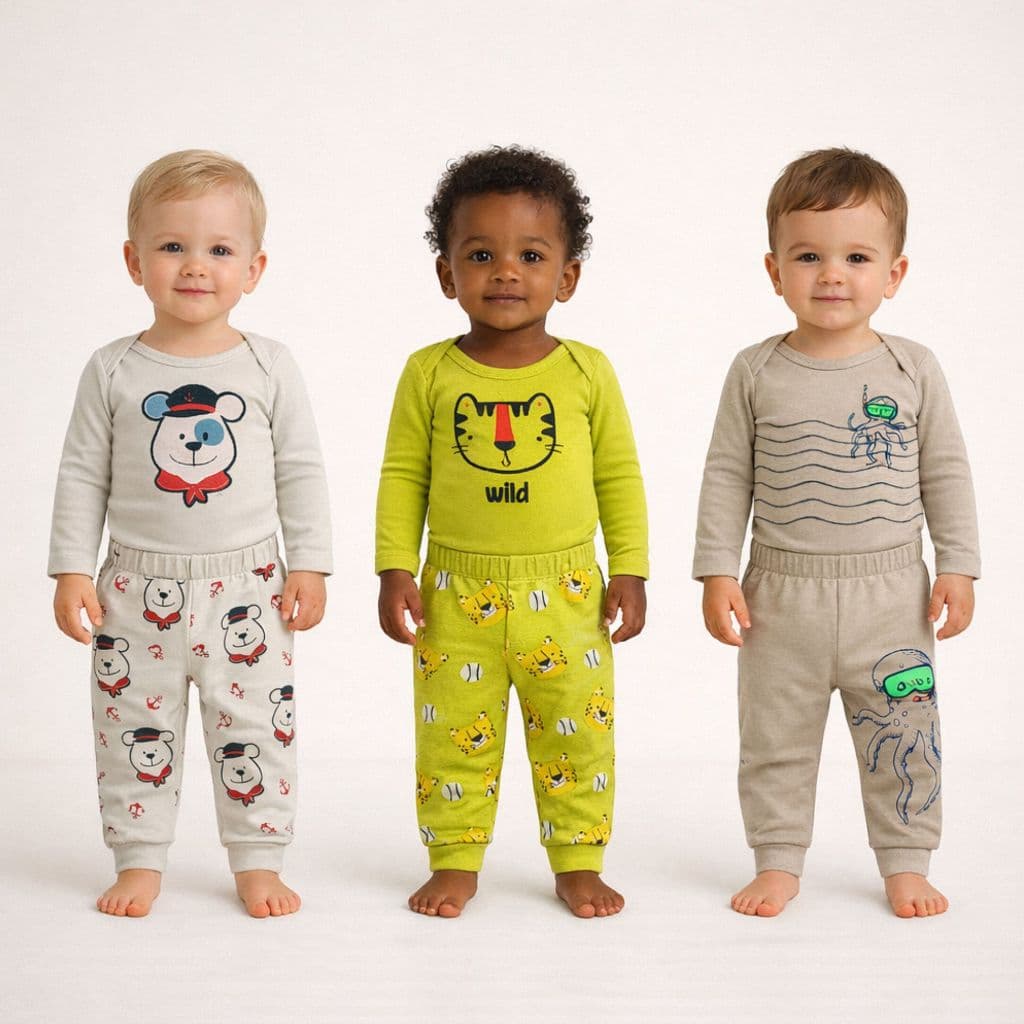 Kit 3 ou 5 Bory Longo Bebê Menino + Calça Mijão Sortidos RN ao GG Enxoval, Maternidade Roupa de Bebê