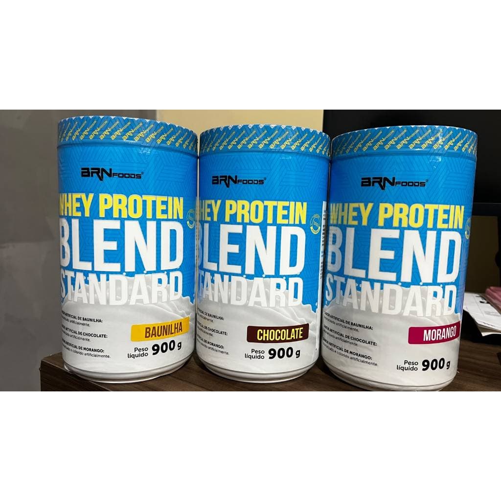 Kit 3 Whey Protein Blend Standard 900g Brn Foods 1 MORANGO BAUNIHA E CHOCOLATE