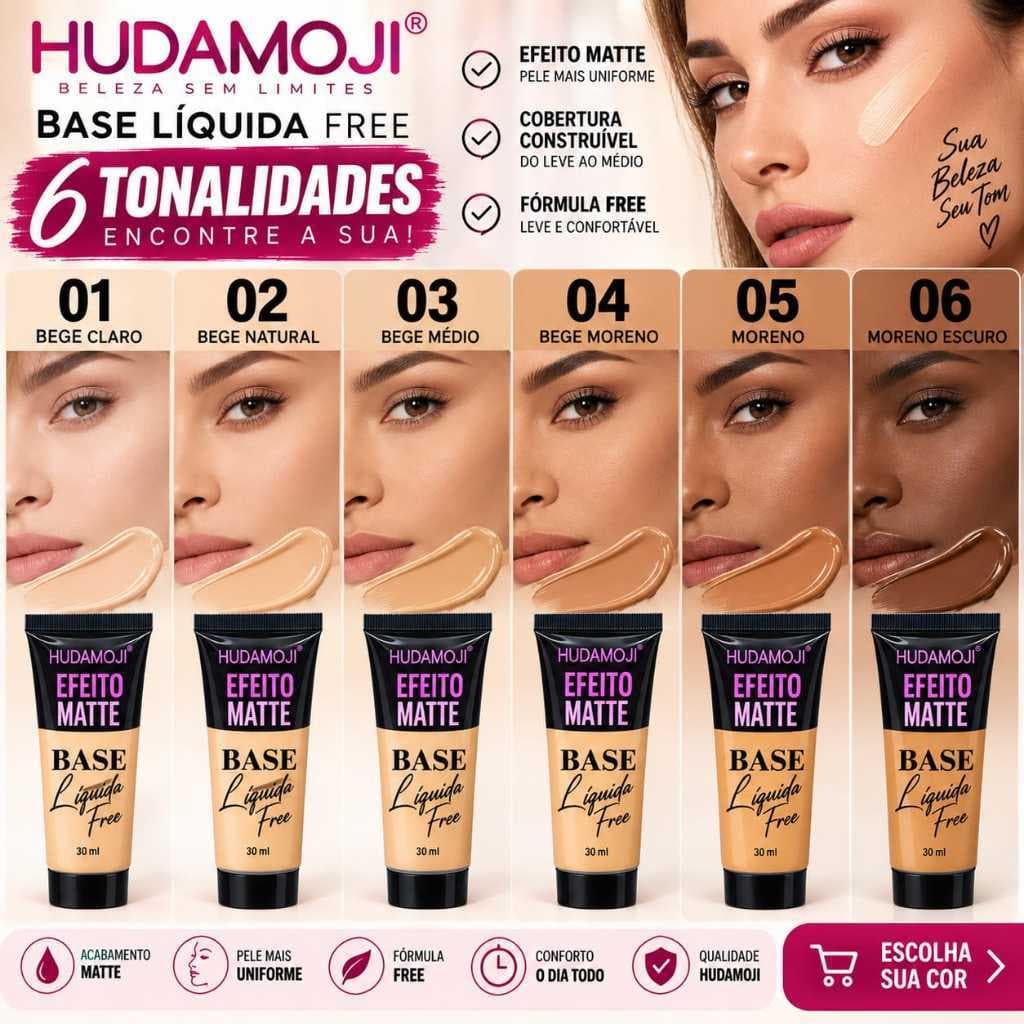 Base Líquida Matte Hudamoji 30ml Efeito Matte Maquiagem Facial Cores 01 a 06 varejo unidade