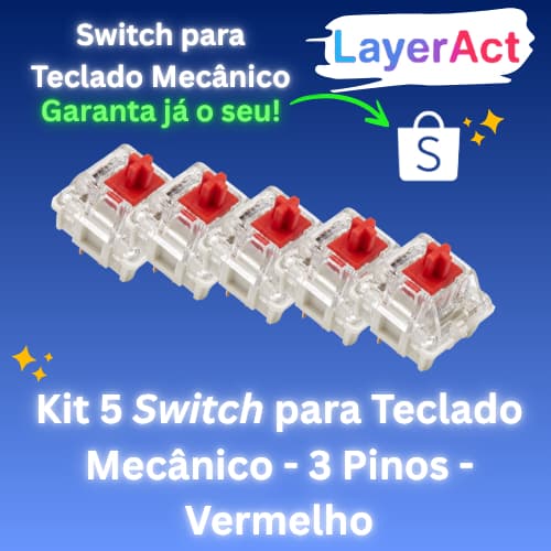 Kit 5 Switch para Teclado Mecânico - 3 Pinos - Vermelho