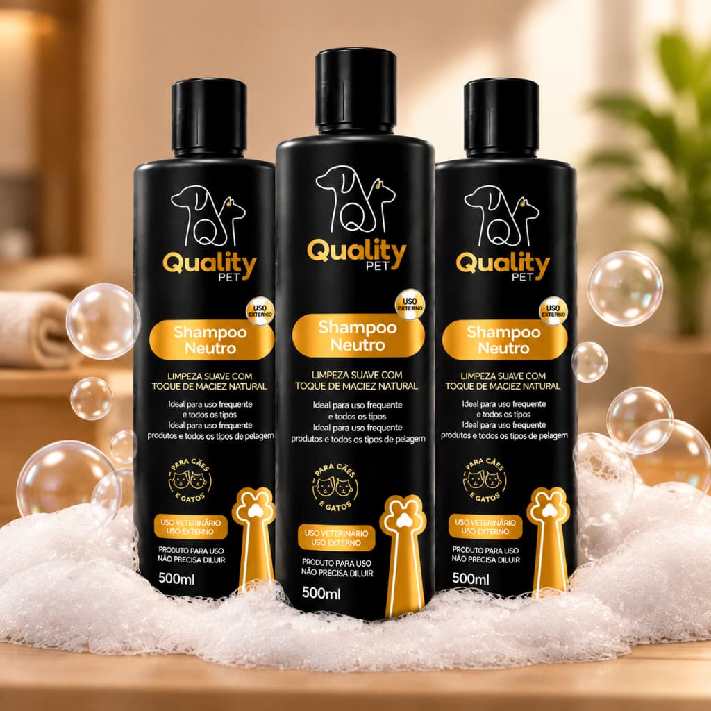 Kit 3 Shampoo Quality Pet Neutro 500ml Para Cachorro E Gato Banho Higiene Pet