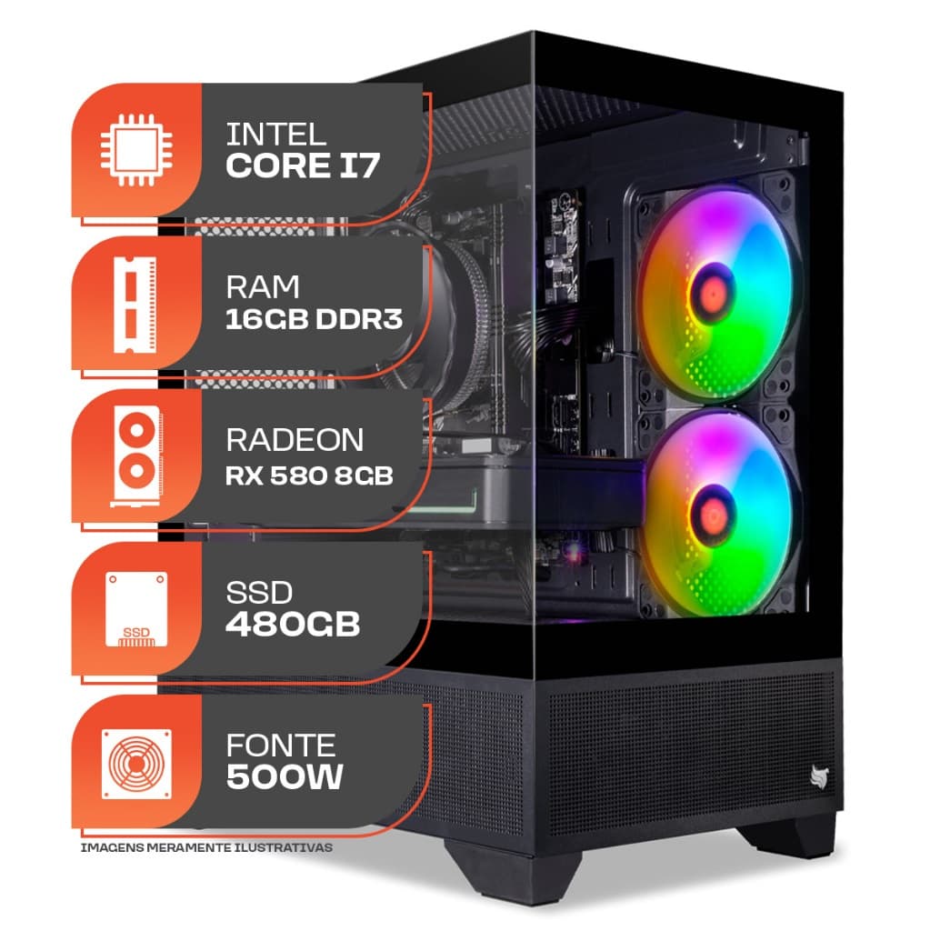 PC Gamer Forge, Intel Core i7, RX 580 8GB, 16GB DE RAM, SSD 480GB, 500W 80 Plus