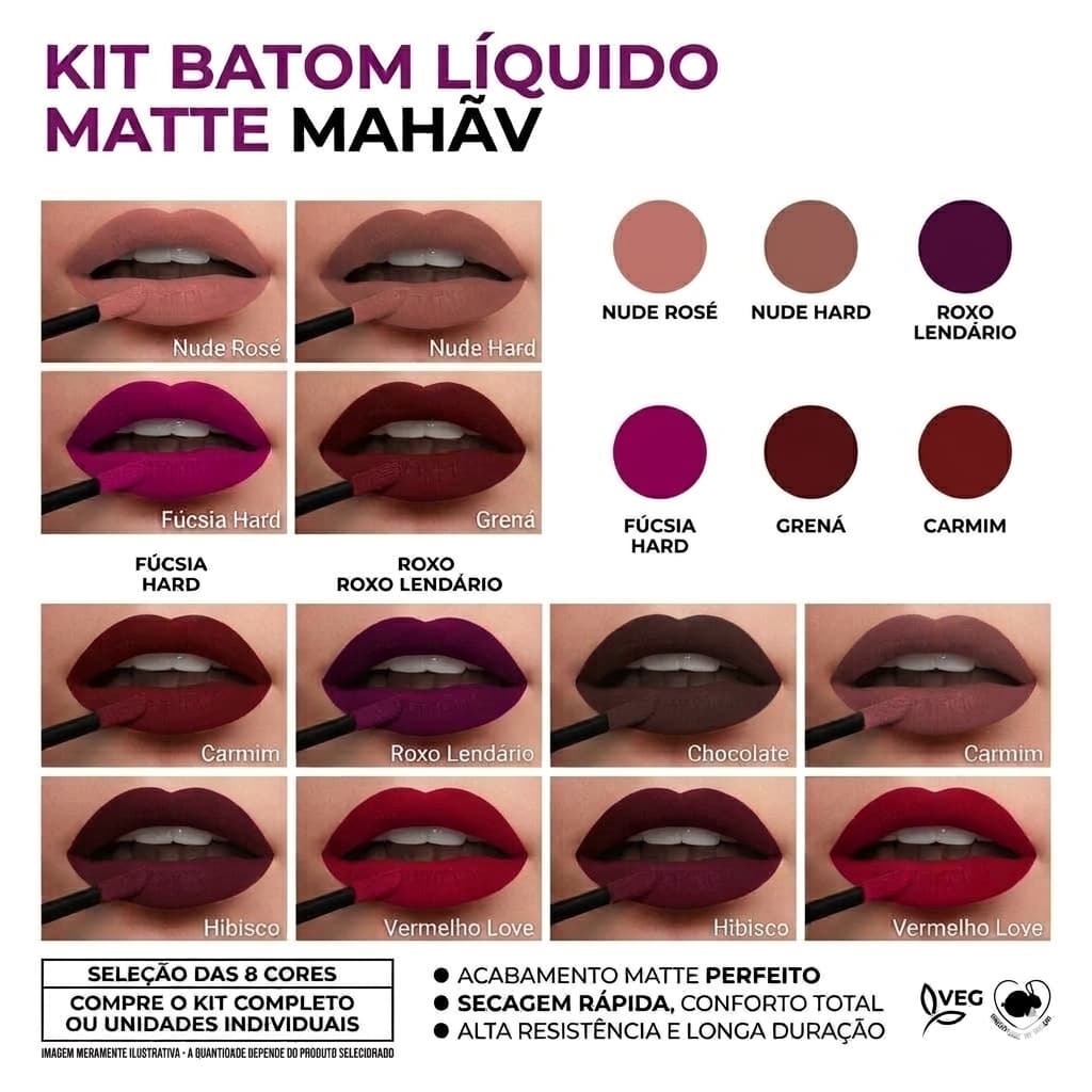 Coleção 12 Batom Líquido Matte Mahav 12 Lindas Cores