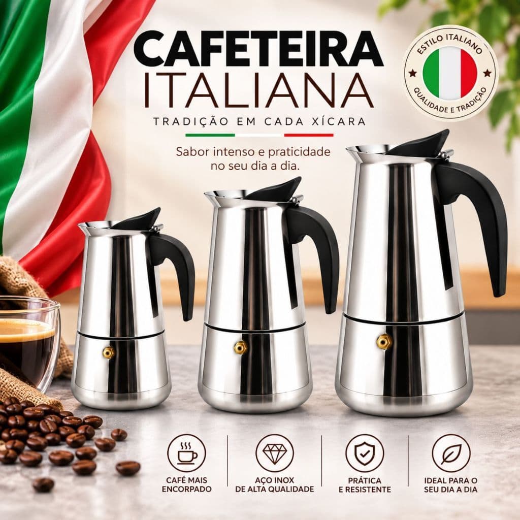 Cafeteira Italiana Aço Inox Premium 200 300 e 450 ml Café Expresso Moka 4 6 E 9 Xícaras