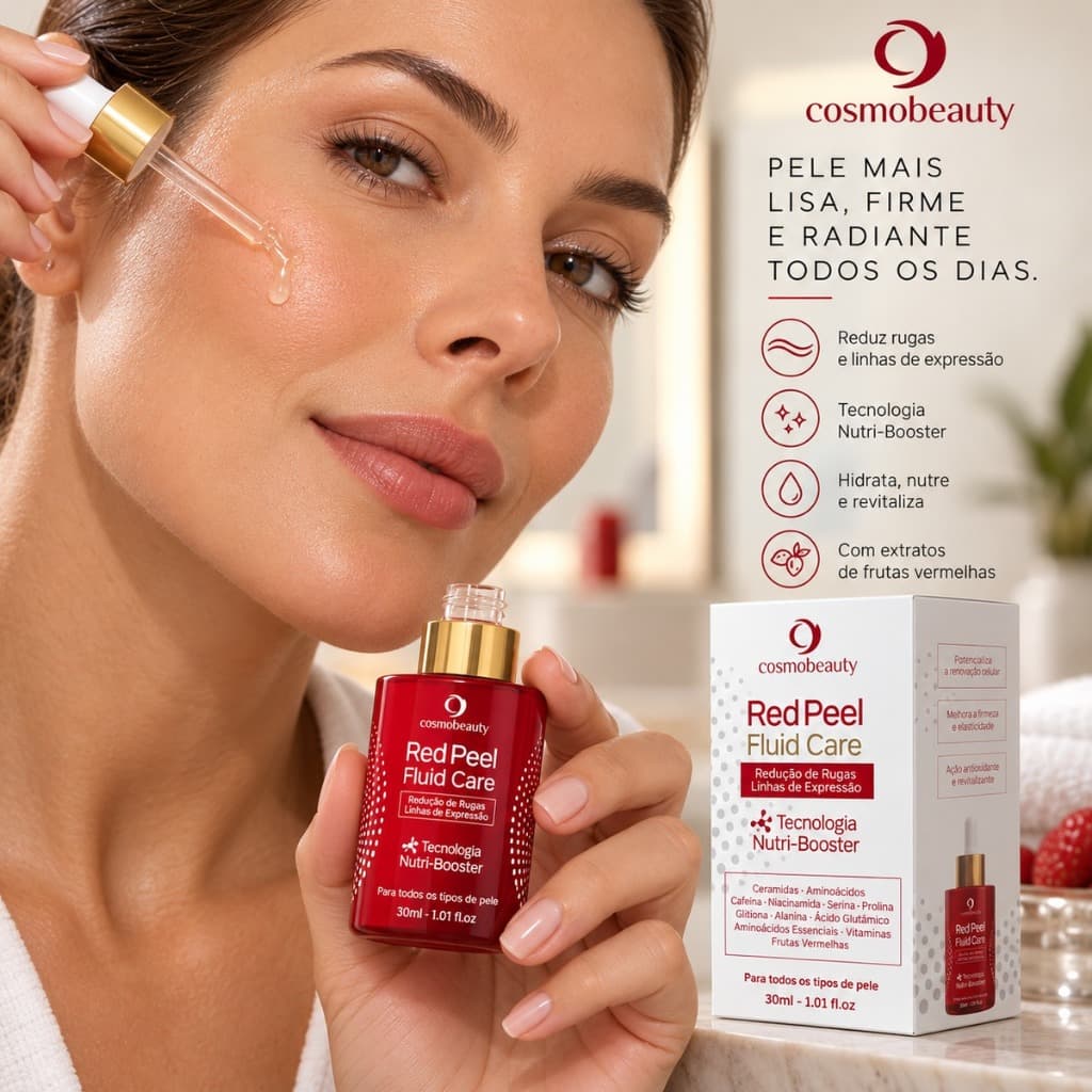 Sérum Facial Cosmobeauty Red Peel Fluid 30ml Anti-idade Ceramidas Aminoácidos Vitaminas Frutas Vermelhas