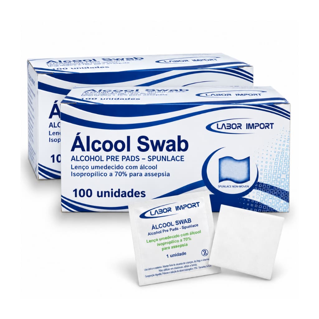 Kit 2 caixas Álcool Swab 70% para Assepsia C/100 Un Antisséptico