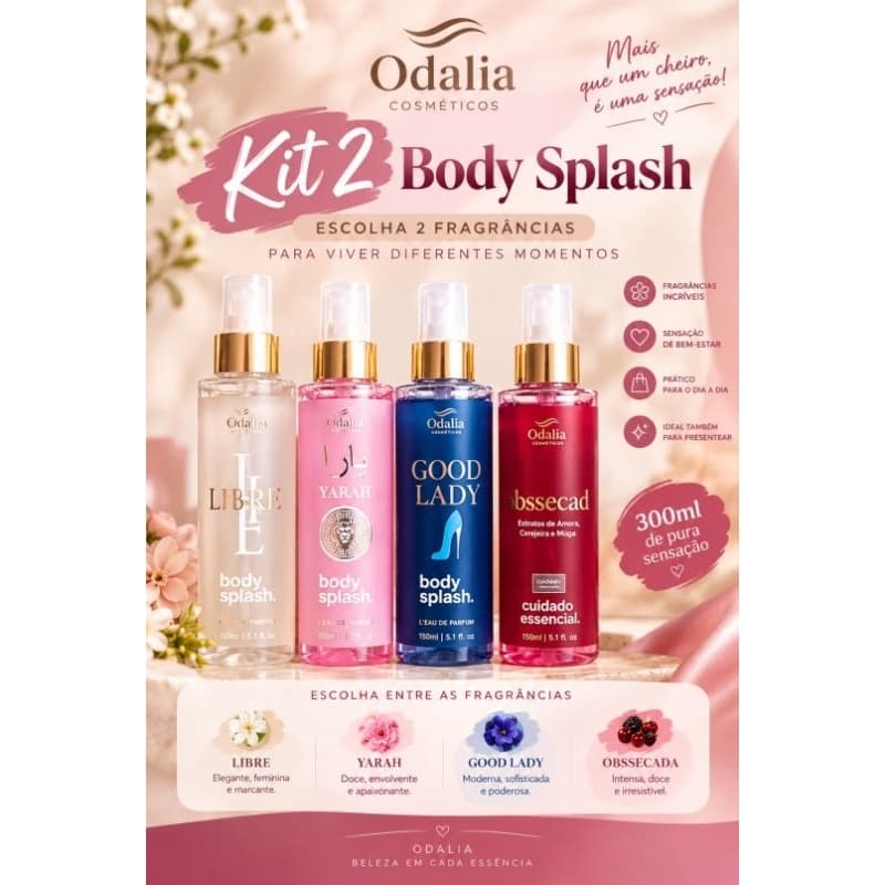 Kit 2 Body Splash Odalia Perfumado - Escolha Suas Fragrâncias 150ml Cada - Perfume Feminino Inspiração Importado