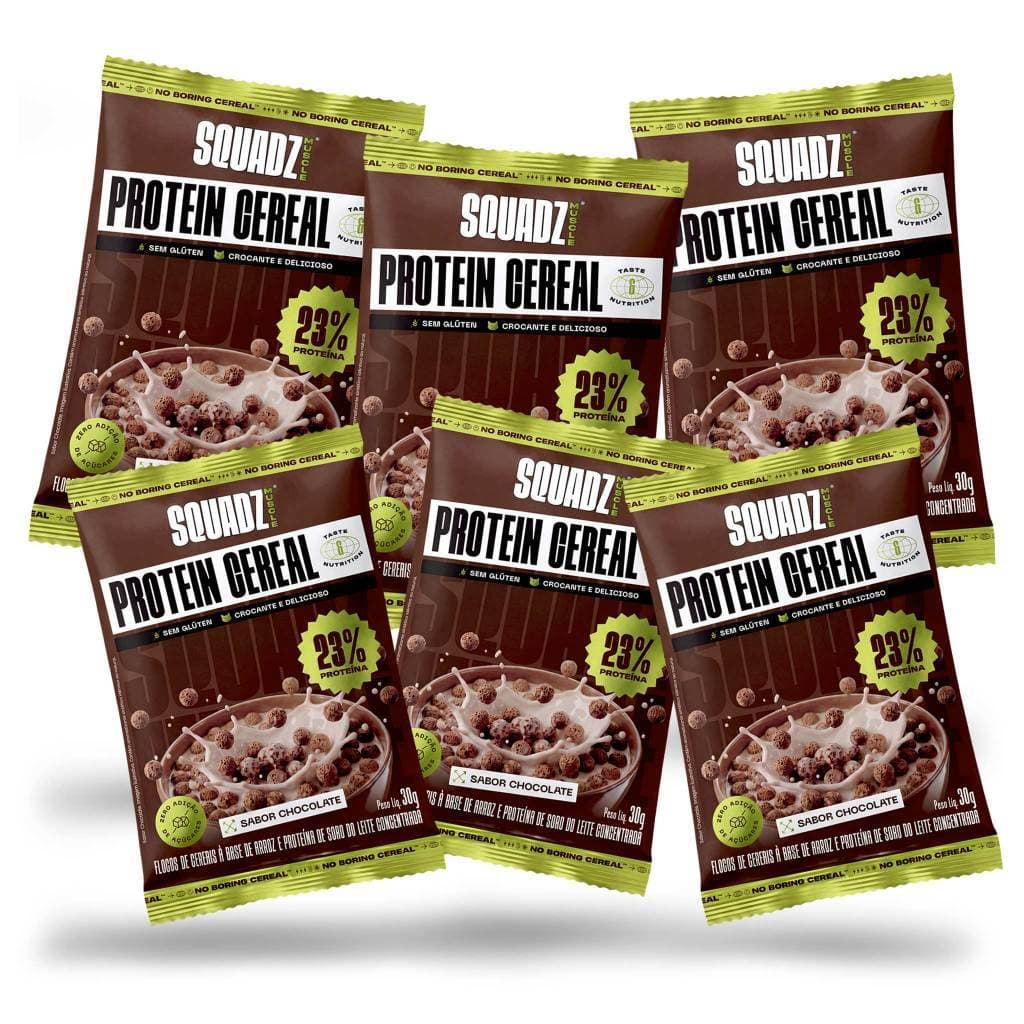 KIT 6 PROTEIN CEREAL Feito com Whey Protein 180g 23% Proteína sabor Chocolate SQUADZ MUSCLE