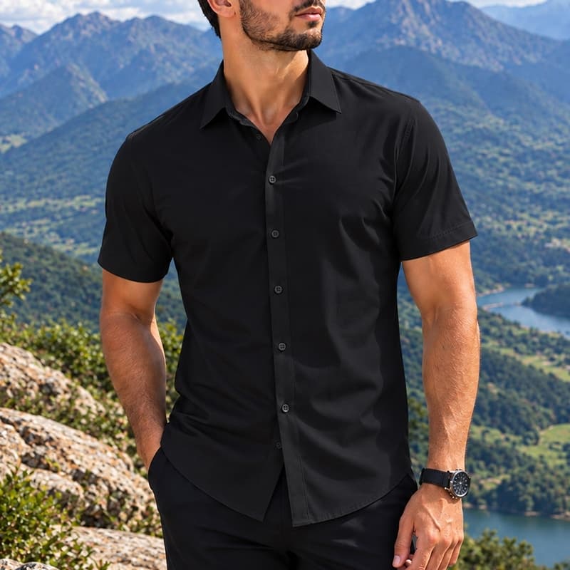 Camisa Social Masculina Manga Curta Slim Fit Lisa Casual Premium