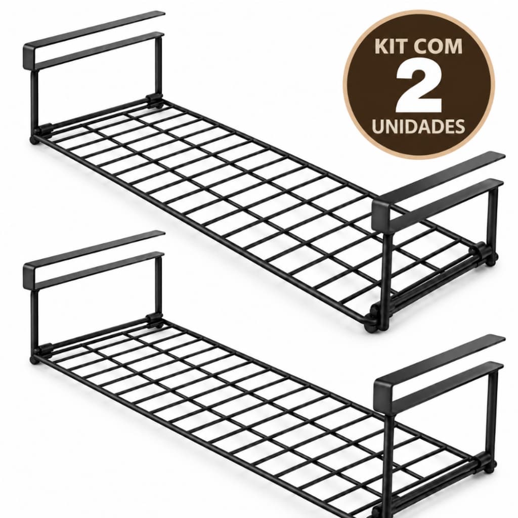 Kit 2 Organizador Armário Suspenso Ferro Preto Multiuso Cozinha Closet 60cm