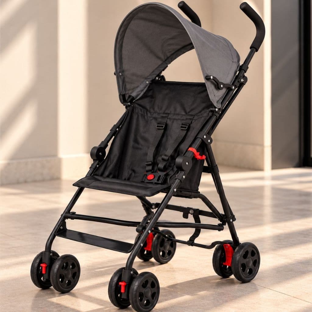 Carrinho De Bebê Passeio Guarda Chuva Preto Dobrável Leve Compacto Seguro 15kg