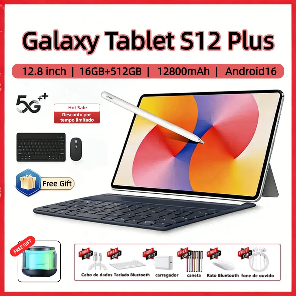 【Leve 2, Pague 1】Tablet Galaxy S12 Plus 12,8 polegadas 12800mA 16GB+512GB Android 5G Gaming Tablet - Promoção