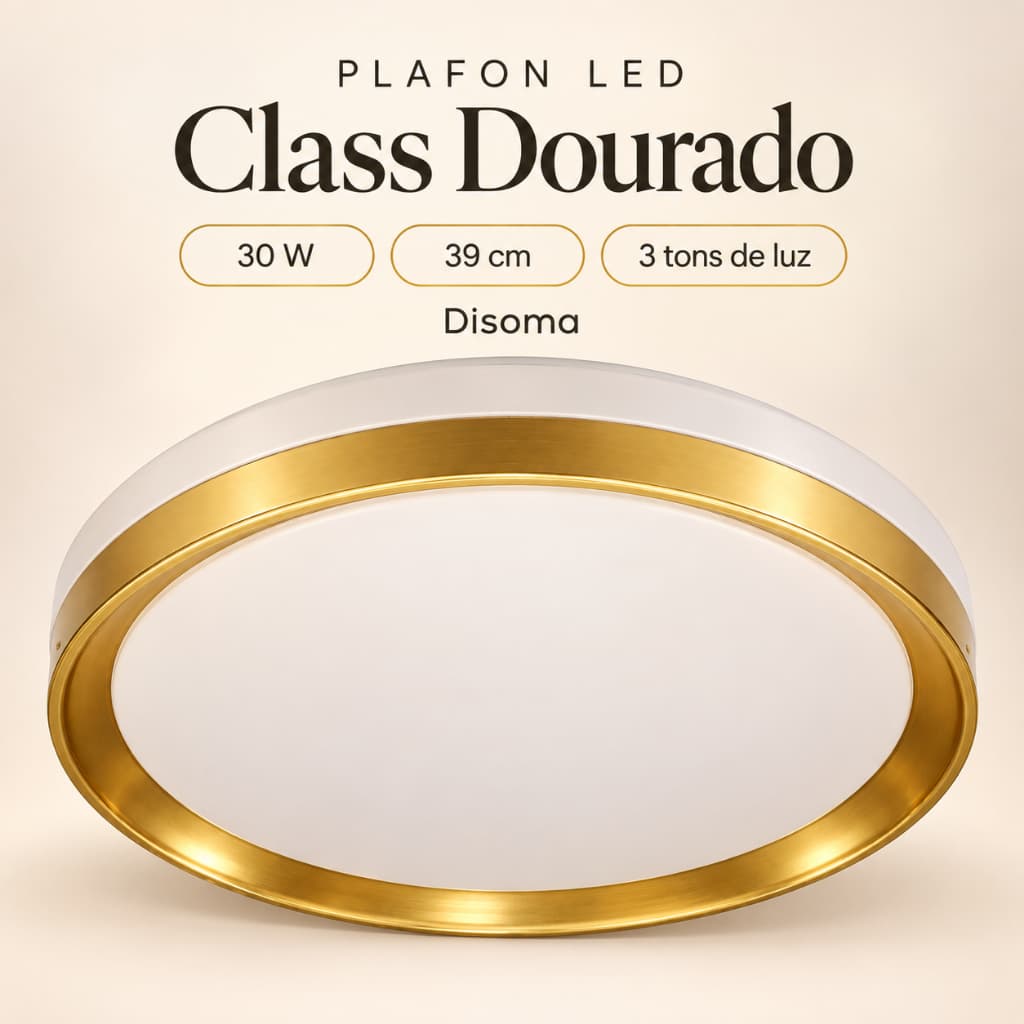 Plafon Luminária Redondo Class Dourado GOLD Led 39cm Multicolor 30W Disoma P/ Ambientes Internos